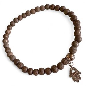 4mm Rosewood Stretch Bracelet w/ 14k Rose Gold Filled Spacer & Pave Hamsa Charm